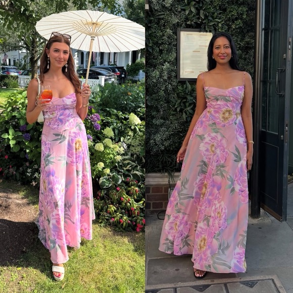 House of CB Dresses & Skirts - House of CB Seren Pink‎ Floral Floral Lace Back Maxi Dress NWOT Size L D-DD